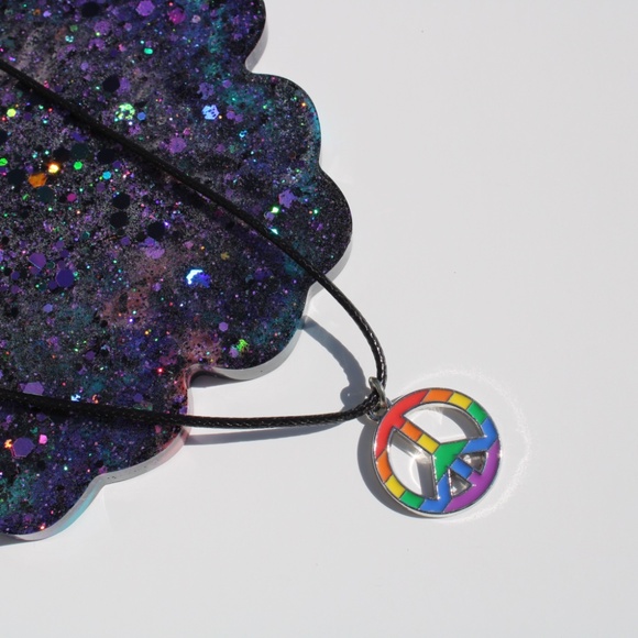 Rainbow Peace Sign Necklace - Picture 4 of 9